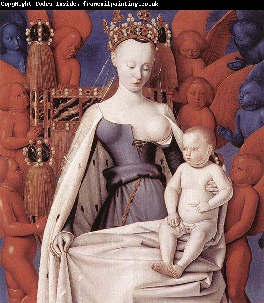 Jean Fouquet right wing of Melun diptychVirgin and Child Surrounded by Angels Showing Charles VII mistress Agnes Sorel